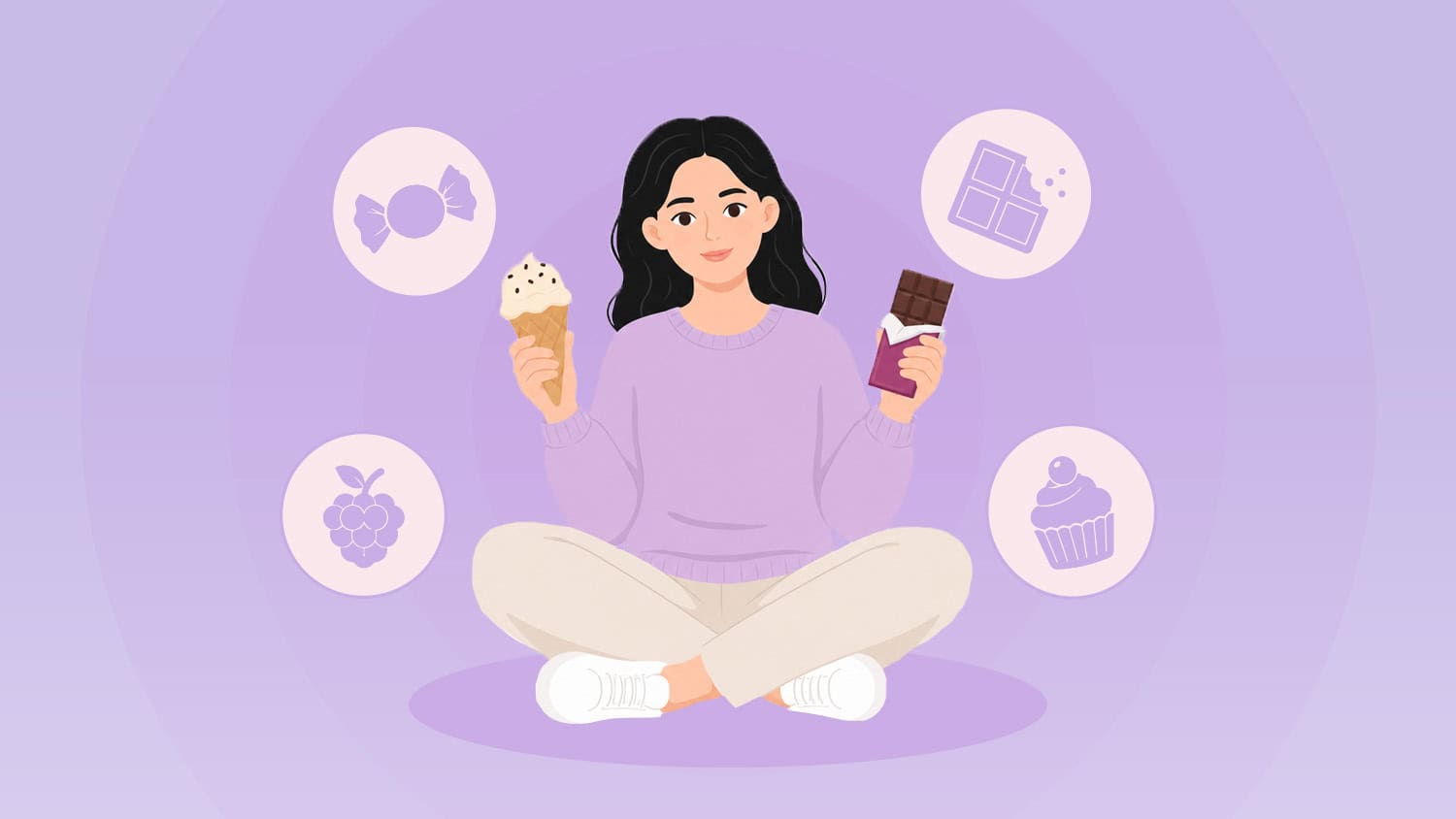 Woman with cravings for sweets and chocolate during menstruation.