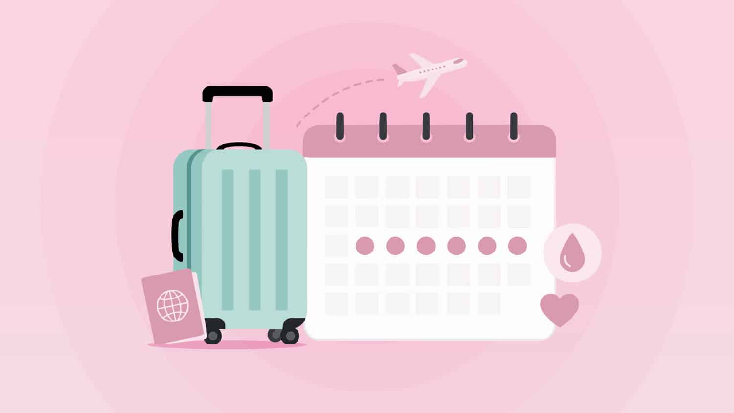 Traveling with luggage and calendar indicating menstrual cycle.