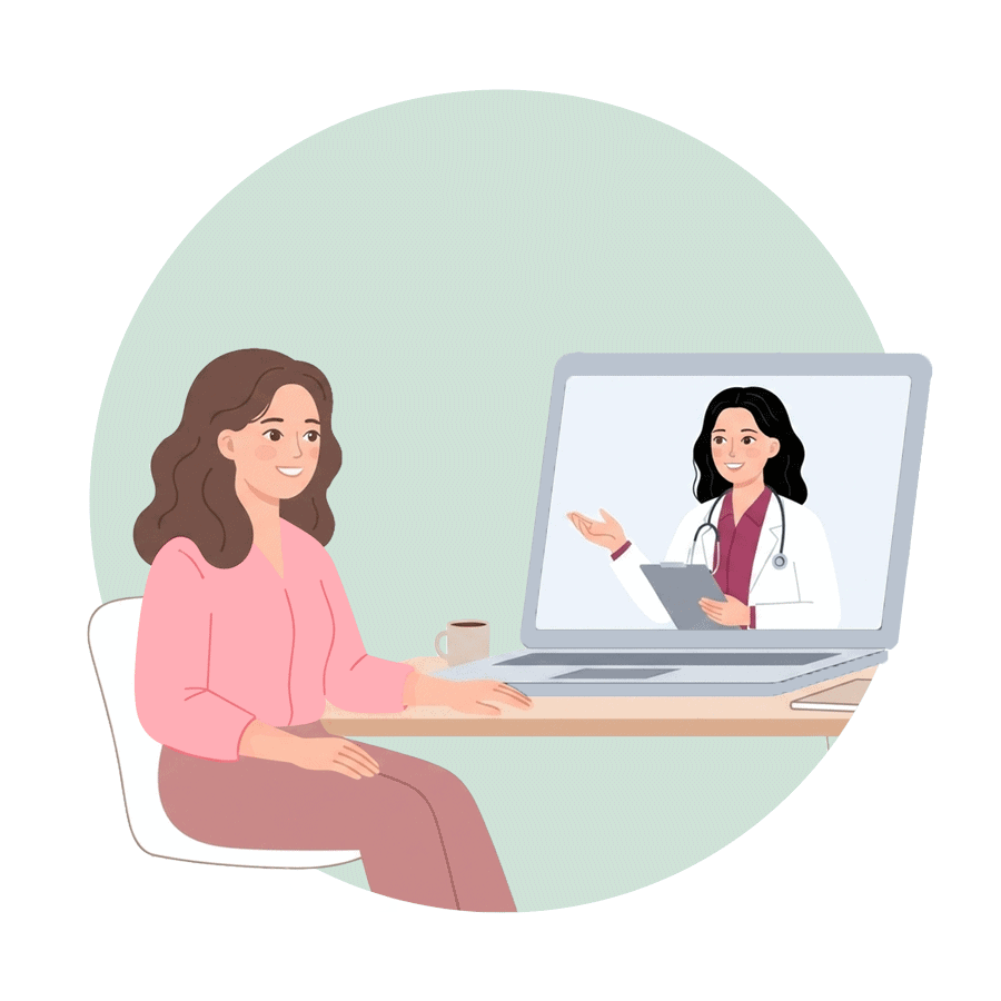 Woman consulting with a healthcare professional via video call about menstrual health.